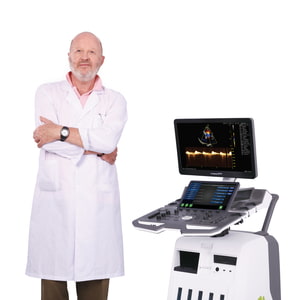 Ultraschallgerät VINNO G80 Arzt steht neben dem Gerät